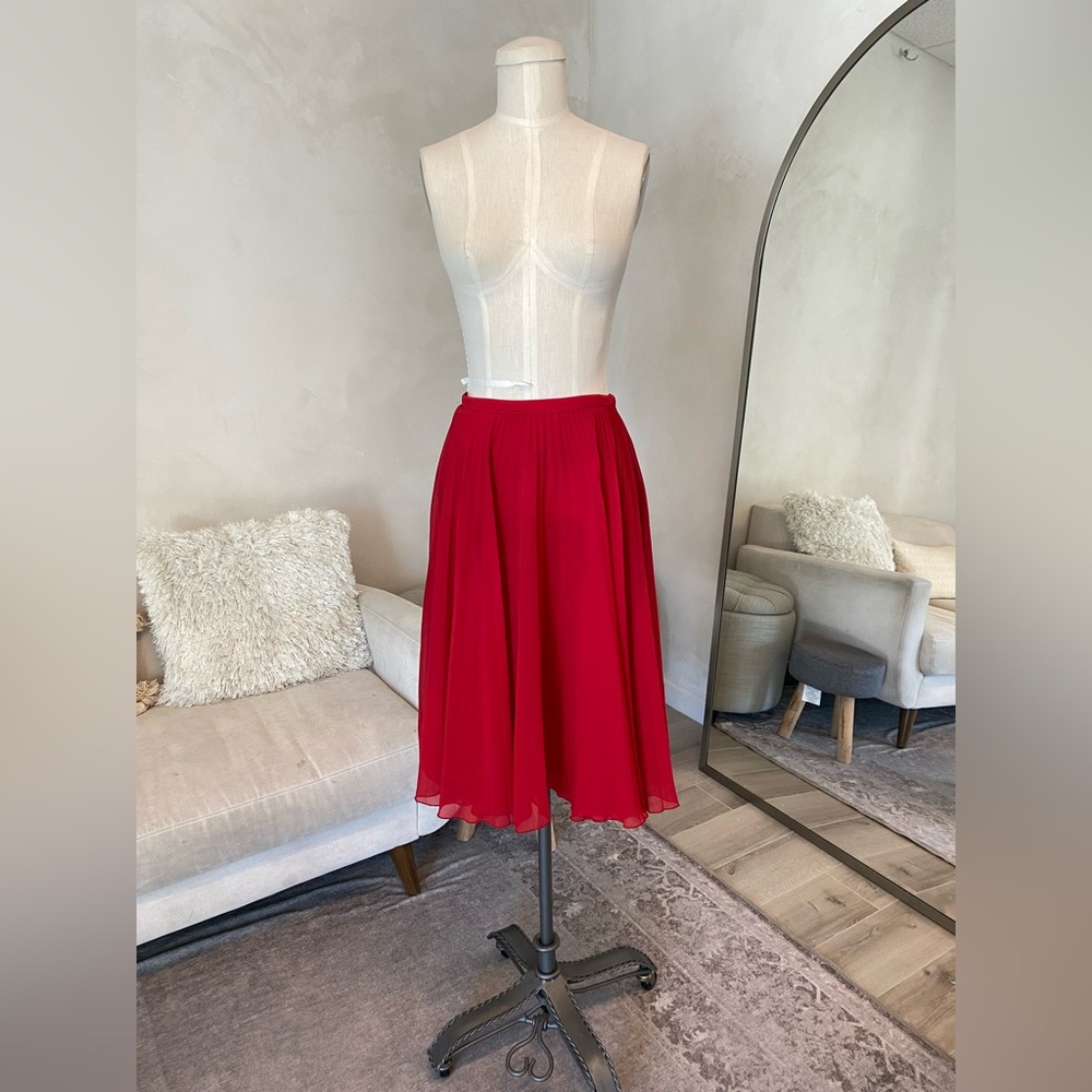RED PLEATED CHIFFON MIDI SKIRT SZ S